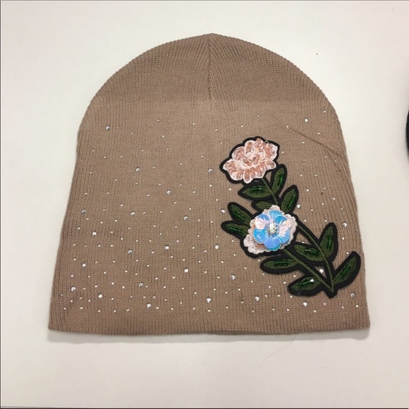 Accessories - Floral Sequin Knit Hat